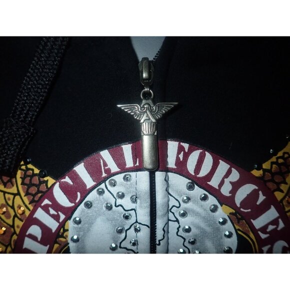 Avirex Hoodie Mens  Black Embroidered Winged Skull Full Zip Streetwear 2XB EUC‎ - Picture 3 of 7